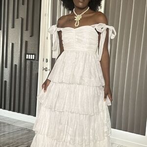 Lulu's White Off-Shoulder Tiered Maxi Dress
